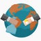 Hands and Globe Vector Illustration International Trading Concept