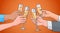 Hands Group Clinking Glass Of Champagne Wine Toasting Pop Art Retro Pin Up Background