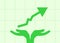 Hands and growing chart, diagram and graph as metaphor for profitable sustainability and esg socially responsible investing.