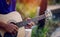 Hands and guitars of guitarists playing guitar concepts, musical instruments