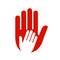 Hands on hands, charity icon, organization of volunteers, family community â€“ vector