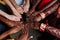 Hands of happy group of African Latin American and European people which stay together in circle