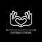 Hands heart gesture pixel perfect white linear icon for dark theme