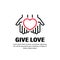 Hands with heart icon. Give love. Relationships. Vector on isolated white background. EPS 10