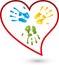 Hands and heart, people and children logo