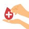 Hands with heart shape on red background illustration,Blood Donation