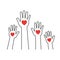 Hands with hearts. Volunteering vector Icon.