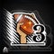 Hands hold american football ball with number three. Sport logo