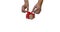 Hands hold gift box with red ribbon, copy space, isolated on white. Sales concepts, discount price, christmas gifts