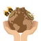 hands holding arid planet earth icon