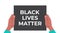 Hands holding black lives matter banner awareness campaign against racial discrimination of dark skin color