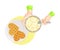 Hands Holding Bowl Eating Porridge with Spoon and Gaufre Rested on Plate Above View Vector Illustration