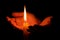 Hands holding burning candle in dark. Concept of hope and warmth. Spirituality and prayer. Romantic flame of fire in female palms