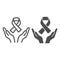 Hands holding cancer tape line and solid icon, World cancer day concept, World Aids Day sign on white background, cancer