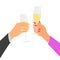 Hands holding champagne glasses, celebrating
