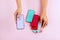 Hands holding colorful smartphone cases