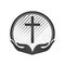 Hands holding Cross, icons or symbols. Religion, Church Christian logo.