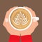 Hands holding a cup of coffee. Two hands grasping a cup of coffee. Vector illustration.