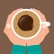 Hands holding a cup of coffee. Two hands grasping a cup of coffee. Vector illustration.