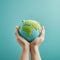 hands holding cute globe earth 3d isolated