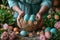 Hands Holding Easter\\\'s Promise, a Nest of Creatively Adorned Eggs, Celebrating Life and Renewal