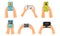 Hands Holding Gamepads Vector Set. Video Gaming Industry