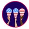 Hands holding ice creams in shape of torches and coloured in american flag colors