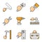 Hands holding instruments color icons set