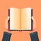 Hands holding open book for read. Hand book reading vector illustration
