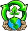 Hands Holding Planet Earth with Recycle Symbol