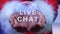 Hands holding planet with text Live chat