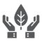 Hands holding plant glyph icon, ecology