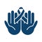 Hands holding ribbon awareness support health silhouette icon