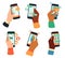 Hands holding smartphones. Social networking, mobile app, or communication concept. Male and female hands with gadgets