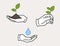 Hands holding sprout, leaf, saving water drop icon