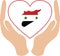 Hands holding a white heart with a map of Syria with national flag