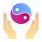 Hands holding yin yang flat icon. Yin yang symbol color icons in trendy flat style. Buddhism gradient style design