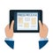 Hands holds a tablet. Modern Press Release Concept For Web, On-Line News. Flat Design