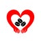 Hands hug the coffee beans. Coffee logo, icon vector