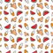 Hands Ice Cream and Watermelon Seamless Pattern. Background in Retro Comic Style