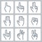 Hands icons: finger counting, stop gesture, fist, devil horns gesture, okay gesture, v sign