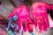 Hands of incense stick worker in trade village in north of Vietnam