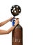 Hands inflate black dotted balloon use Helium Tank with Economy Regulator Fill Valve