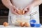 Hands, ingredients and devices for preparation of cup-cakes on a