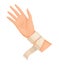 Hands injured skin and procedures of bandaging. First aid for wound. Medicine cure or treatment. First emergency help