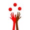 Hands juggling with balls. Abstract design template