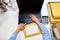 Hands with laptop and envelope at post office