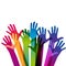 Hands on a light background. Colorful silhouettes arms.  Vector team, help, friendship symbol