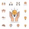 hands and a light bulb fild color icon. Detailed set of color idea icons. Premium graphic design. One of the collection icons for