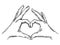 Hands making heart sign engraving vector